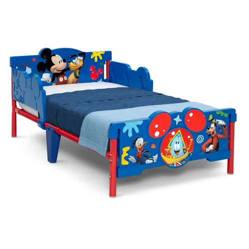 Vista 10 de Delta Children - Cama para niños pequeños Mickey Mouse 3D, azul + colchón de cuna de bebé de dos etapas Simmons Kids Silver Nights de doble cara