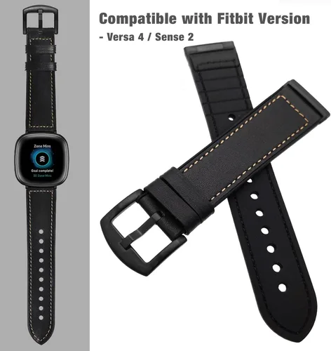 Vista 4 de Abanen Correa de reloj para Fitbit Versa 4/Sense 2, correa híbrida de silicona de cuero genuino con cierre de acero inoxidable para Fitbit Sense 2