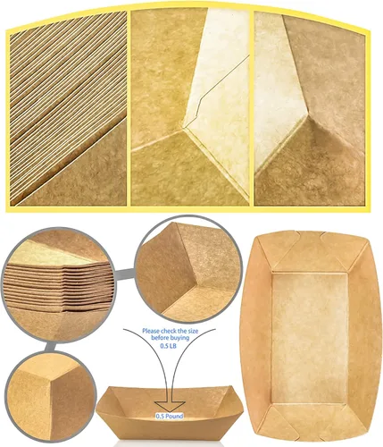 Vista 3 de Paquete de 180 bandejas desechables de papel kraft de 1/2 libra, pequeñas bandejas de papel ecológico para llevar, botes de servir alimentos, mini