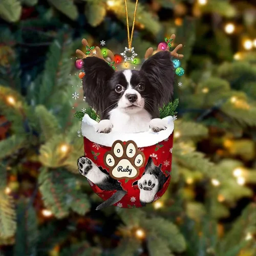 Vista 213 de Adornos personalizados de Pug cervatillo – Decoración personalizada para árbol de Navidad con patas de bolsillo de nieve