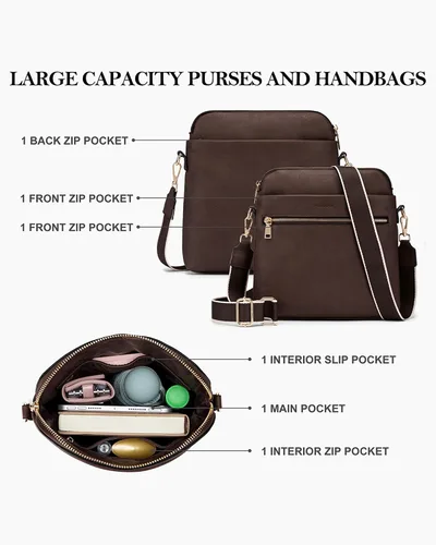 Vista 5 de POIUGOYA Bolsos cruzados medianos para mujer, a la moda, bolso de hombro de cuero para mujer, bolso de viaje con múltiples bolsillos con ranuras