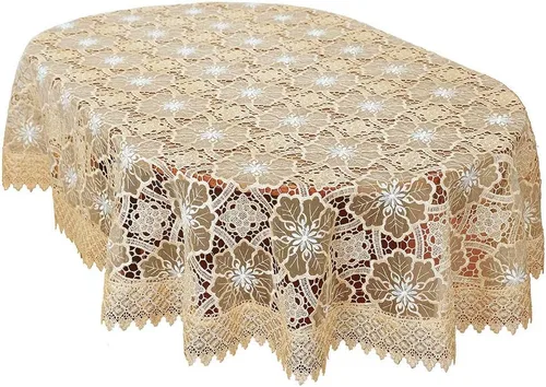 Vista 6 de Mantel pequeño de encaje beige para mesa de centro pequeña, redondo de 36 pulgadas