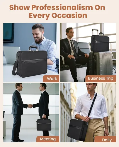 Vista 7 de Jetviivid Maletín para laptop para hombres de 15.6 a 16 pulgadas, bolsa ligera de fijación, bolsa de trabajo de negocios, funda de transporte