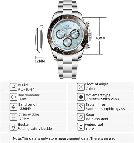 Vista 3 de LACZ DENTON Pagani Design PD1644 Relojes de cuarzo para hombre, acero inoxidable, cronógrafo, impermeable, 100M, reloj deportivo para hombre, regalo