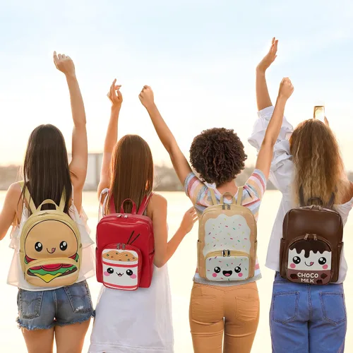 Vista 20 de Bolso tipo mochila Kawaii Burger Bolso mochila de moda para mujeres y niños Piel sintética