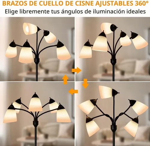 Vista 3 de DLLT - Lámpara de pie moderna para habitación: 5 luces flexibles de cuello de cisne negro lámparas de pie para sala de estar, dormitorio, hogar