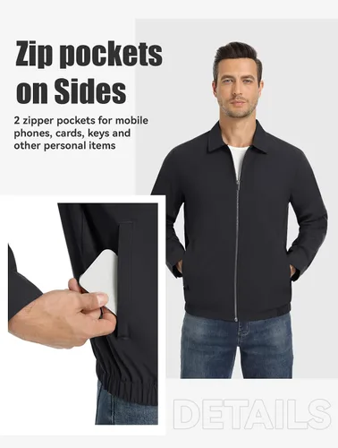 Vista 3 de MAGNIVIT Chaquetas ligeras para hombre, cortavientos ligeros, con cremallera completa, elegante, abrigo de golf, negocios, trabajo, vestido casual