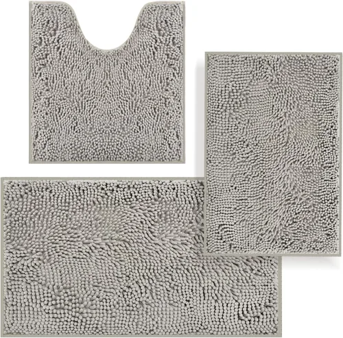 Vista 20 de Juego de alfombras de baño de 3 piezas, tapetes de baño para baño antideslizantes, alfombras de baño de felpilla gruesa, suaves y absorbentes, juego