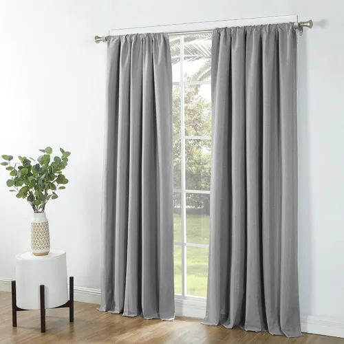 Vista 2 de SUN+BLK Bradley - Cortina opaca con aislamiento térmico texturizado, 1 panel con bolsillo para barra, color gris, 52 x 84 pulgadas, ancho ancho