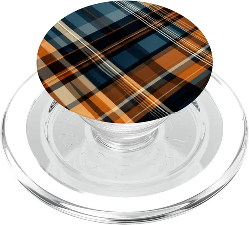 Vista 8 de Navy Black and Orange Plaid Halloween Calabazas de otoño PopSockets estándar PopGrip