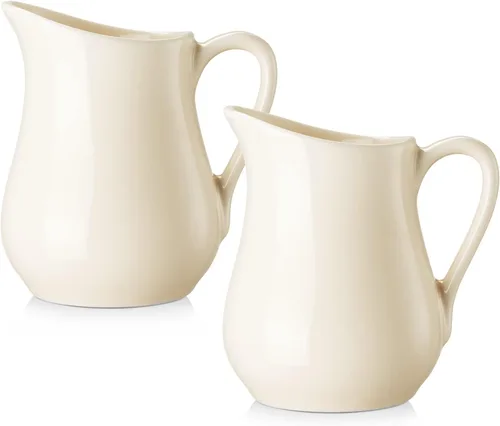 Vista 13 de Gurygo Jarra de Crema de 2 Oz (Juego/2) con Asa, Pequeña Jarra de Crema Clásica de Porcelana Fina Blanca, Pequeña Jarra de Leche para Café, Leche