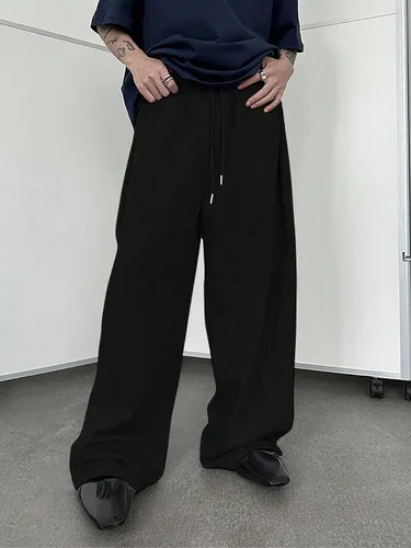 Vista 3 de OYOANGLE Pantalones holgados de pierna ancha recta con cordón en la cintura para hombre, pantalones deportivos de entrenamiento con bolsillo
