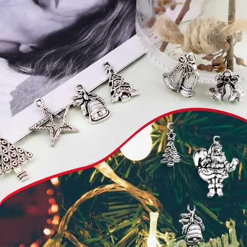 Vista 5 de JIALEEY Dijes de Navidad, Lotes al por mayor a granel Dijes de Navidad mezclados con colgantes de plata tibetana y metal para hacer joyas