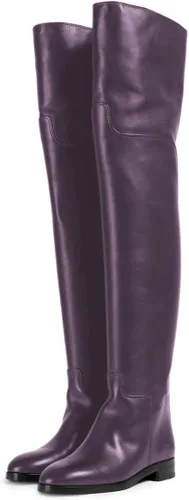 Vista 5 de YDN Botas planas de pantorrilla ancha para mujer, con puntera redonda, por encima de la rodilla, con tacón bajo, botas altas hasta el muslo, zapatos