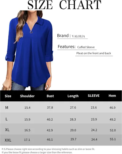 Vista 6 de VALOLIA Camisas enrollables de manga 34 para mujer, cuello en V, estilo casual, blusas sueltas de trabajo