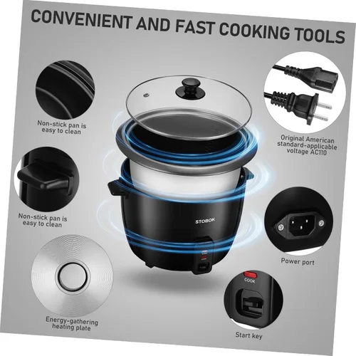 Vista 7 de Lurrose Arrocera eléctrica con tapa transparente, olla portátil para estofado doméstico para sopa de gachas de arroz, sopa y vaporera, enchufe