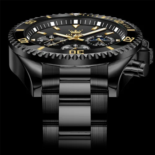 Vista 6 de OLEVS Relojes para hombre, cronógrafo, vestido de lujo, fase lunar, cuarzo, acero inoxidable, impermeable, luminoso, calendario de negocios, reloj