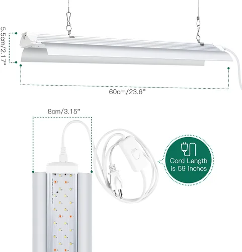 Vista 5 de SZHLUX Luz LED de crecimiento de 2 pies 80 W (2 × 40 W) espectro completo 660 nm 730 IR incluida luz LED para plantas de interior, tiras de luz