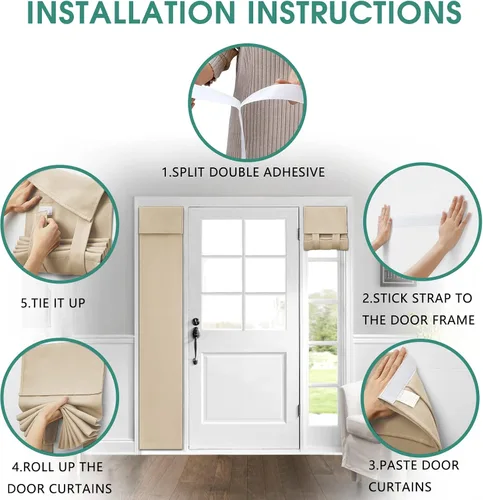 Vista 2 de HOMEIDEAS Cortinas Opacas para Puerta, Cortinas de Privacidad para Puerta Delantera para Ventana Pequeña y Sombras Laterales, Cubierta de Ventana