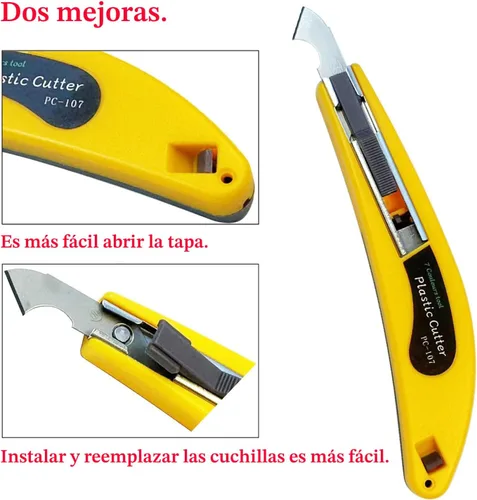 Vista 6 de Cuchillo profesional de corte de láminas de plexiglás acrílico, con un mango curvo, es más cómodo de usar. Un mango, 11 cuchillas. (Amarillo)