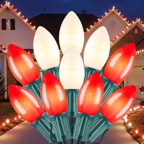 Vista 9 de Brightown C9 luces LED de Navidad para exterior, 7.62 m 7.62 luces de cadena multicolores conectables C9 para árbol de Navidad, patio, tejado