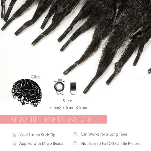 Vista 5 de Loxxy Extensiones de cabello humano rizado con punta I Tip, extensiones de cabello humano rizado negro natural, extensiones de cabello preunido