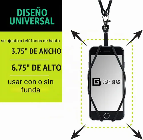 Vista 2 de Gear Beast - Correa universal para teléfono celular compatible con iPhone, Galaxy y la mayoría de teléfonos inteligentes, incluye soporte para Negro