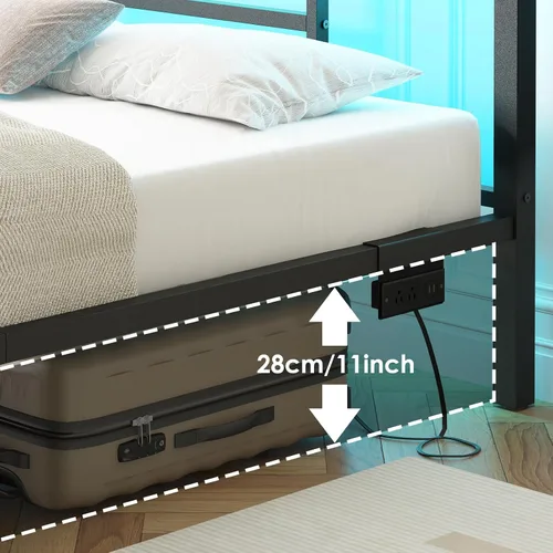 Vista 5 de Fixwal Base de cama de tamaño matrimonial con estación de carga, marco de cama de metal con puerto y toma de corriente