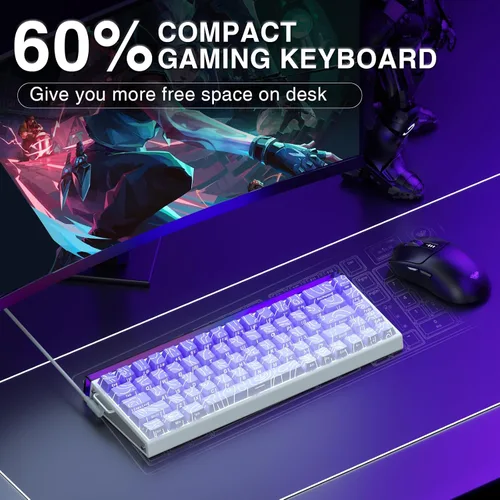 Vista 9 de AULA Hero 68 HE 60% Teclado para juegos con cable, interruptor magnético de efecto Hall con accionamiento ajustable, modo de disparo rápido, tasa