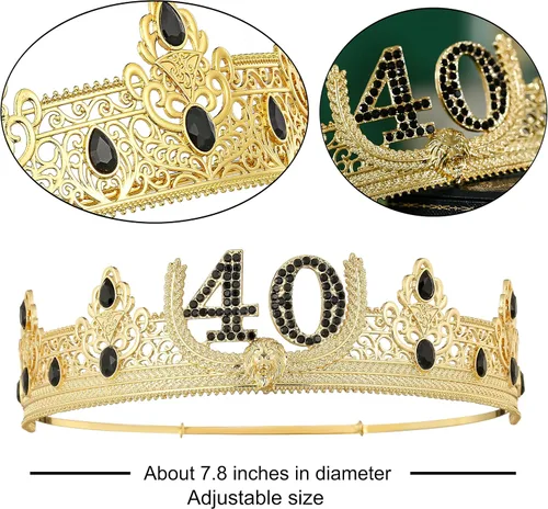 Vista 4 de Corona y banda de cumpleaños número 40, decoración de fiesta para hombres (dorado)