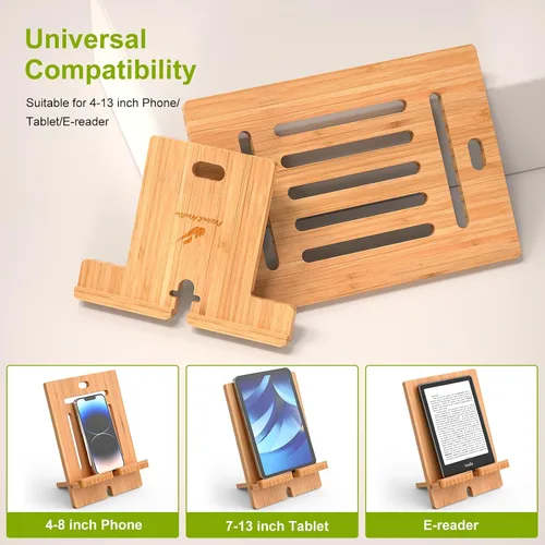 Vista 6 de Pezin & Hulin Soporte ajustable de bambú para tableta, soporte para teléfono celular de escritorio compatible con Pad Air/Pro/Mini, lector