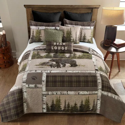 Vista 13 de Donna Sharp Juego de ropa de cama Queen – 3 piezas – Juego de edredón Bear Cottage Lodge con edredón Queen y fundas de almohada estándar – Lavable a