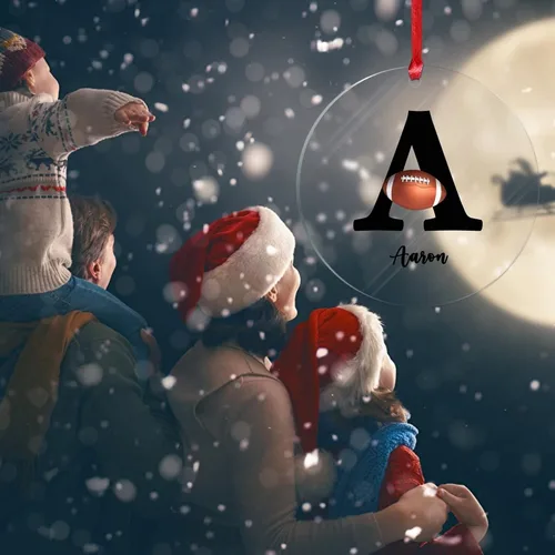 Vista 6 de Adornos colgantes personalizados con monograma inicial de letra A, árbol de Navidad, apellido personalizado, decoración de árbol de Navidad, feliz