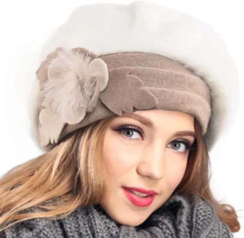 Vista 19 de VECRY - Gorro 100% de lana para mujer, boina de fieltro tipo campana, gorro de vestir para invierno