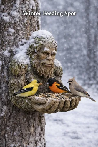 Vista 5 de Bigfoot - Comedero para pájaros de árbol – Sasquatch Big Foot Birdfeeder – Escultura de alimentación de pájaros de invierno estatua de jardín