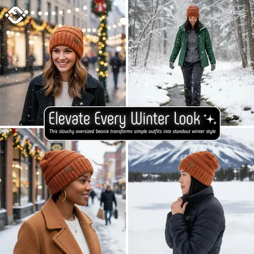 Vista 355 de Funky Junque Gorro de moda de punto trenzado de talla extragrande, grueso, abrigado, suave y holgado