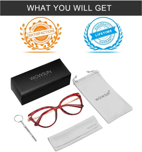Vista 6 de WOWSUN Montura de lentes de ojo de gato de cristal sexy para mujer, sin receta, marco de anteojos falsos con lente transparente