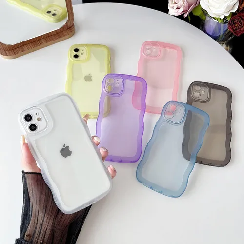 Vista 2 de Caseative Funda para iPhone 11, color negro Marco de onda rizada de color sólido claro suave