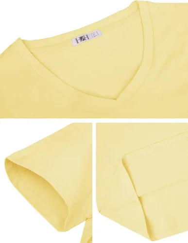 Vista 4 de H2H Camiseta casual ajustada para mujer, manga corta, mezcla de algodón, diseño básico