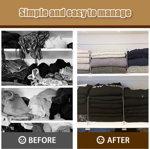 Vista 5 de xydstay Paquete de 6 Separadores de Estantes de Acrílico Transparente para Organización de Closet, Organizadores de Bolsos para Closet, Divisores