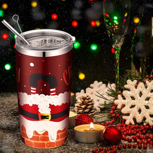 Vista 6 de 4 vasos de Navidad de 20 onzas con tapa y pajita, taza aislada