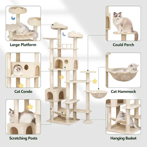 Vista 2 de Meecal Árbol de gato resistente de 79 pulgadas para gatos de interior y adulto, torre gigante alta para gatos con poste rascador, perchas grandes
