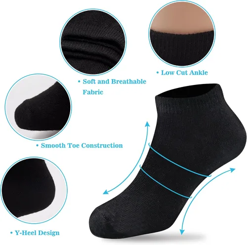 Vista 3 de Duufin 12 pares de calcetines deportivos para niños pequeños, calcetines atléticos de corte bajo, calcetines de media amortiguación para niños