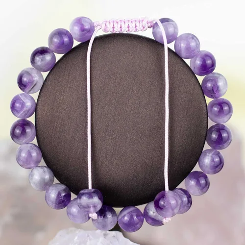 Vista 2 de DAZCOLO Pulsera de gemas hecha a mano con piedras preciosas de macramé ajustable de 0.315 in, cuentas redondas, cristales de cuarzo