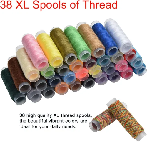 Vista 4 de Kit de costura, 184 suministros de costura grandes de alta calidad, 38 carretes de hilo XL, adecuado para viajeros, adultos, niños, principiantes