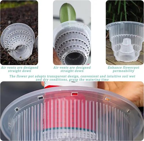 Vista 3 de Macetas transparentes para orquídeas con agujeros, macetas de plástico de 7 pulgadas con agujeros, macetas transparentes de 2 litros con columna