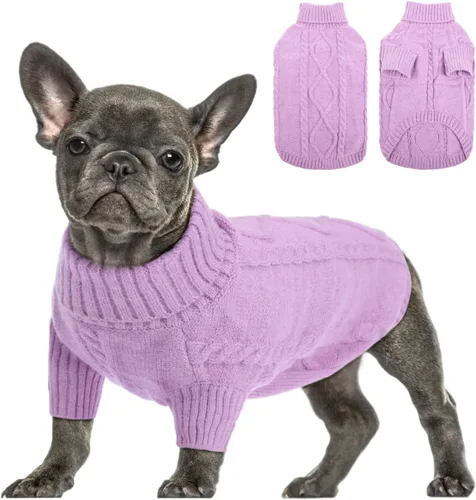 Vista 37 de Queenmore - Suéter de punto trenzado con cuello alto para perros pequeños, para climas fríos, para chihuahua, bulldog, teckel, carlino y yorkie, XS