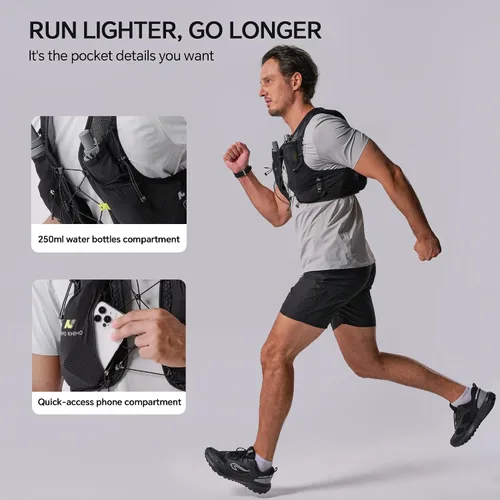 Vista 4 de Chaleco de hidratación para correr para mujeres y hombres, chaleco ligero para agua con 2 botellas blandas TPU de 250 ml, chaleco para corredores