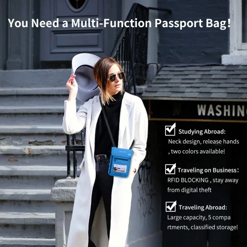 Vista 7 de Soporte para pasaporte para viajes, cartera de pasaporte RFID con diseño de ventana visual, organizador de documentos multifuncional, bolsa de viaje