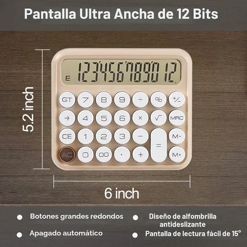 Vista 2 de Calculadoras Benkaim - Calculadora de escritorio, calculadora estándar básica, pantalla LCD grande de 12 dígitos, botón grande para uso escolar Beige